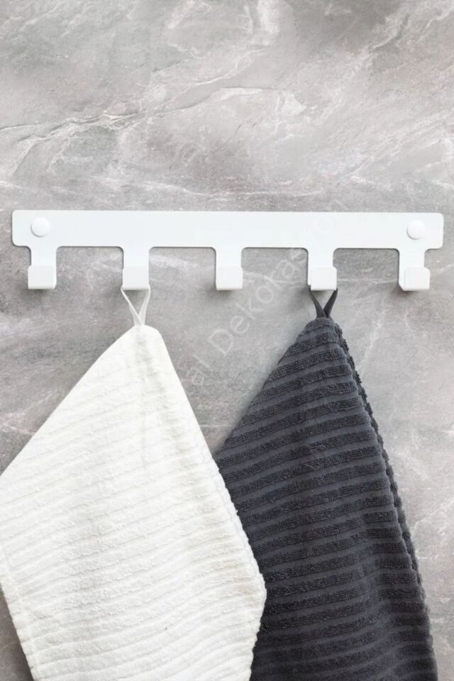Demir Banyo Askısı - Duvara Monte Havlu ve Elbise Askısı 5 Kancalı