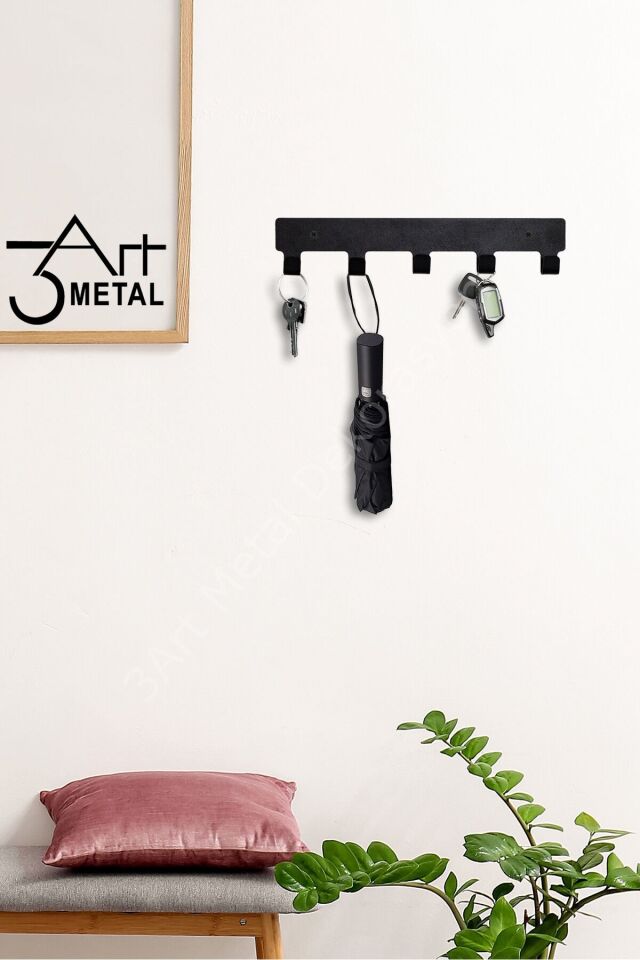 Demir Banyo Askısı - Duvara Monte Havlu ve Elbise Askısı 5 Kancalı