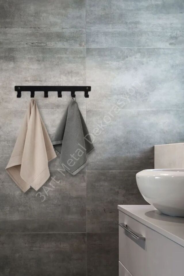 Demir Banyo Askısı - Duvara Monte Havlu Ve Elbise Askısı 6 Kancalı