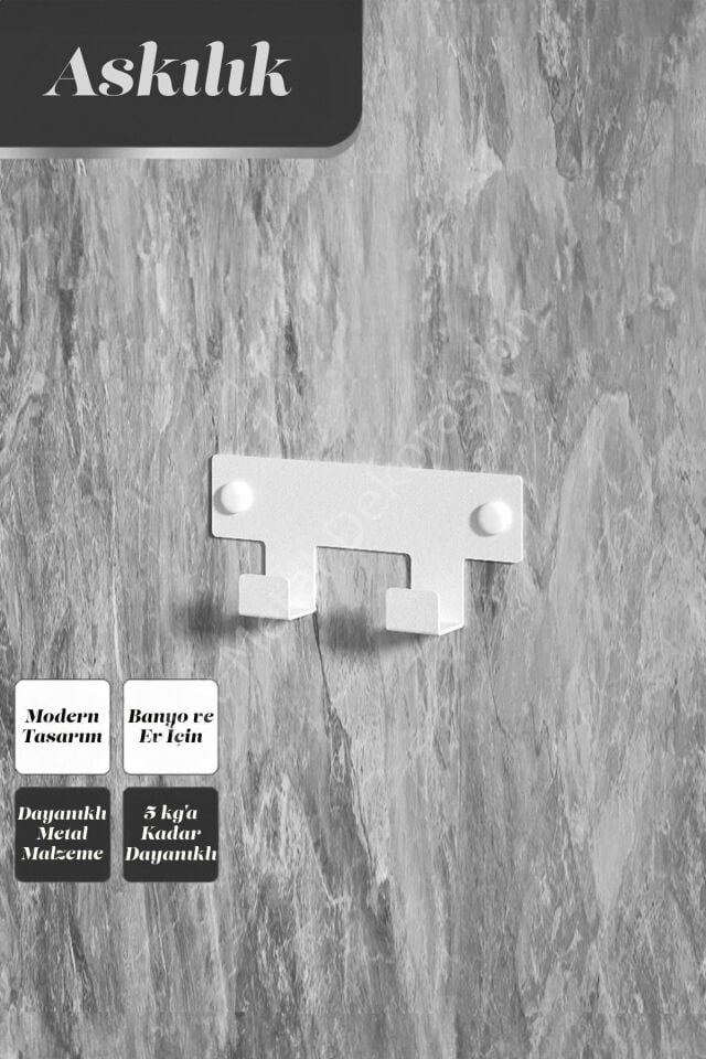 Demir Banyo Askısı - Duvara Monte Havlu ve Elbise Askısı 2 Kancalı