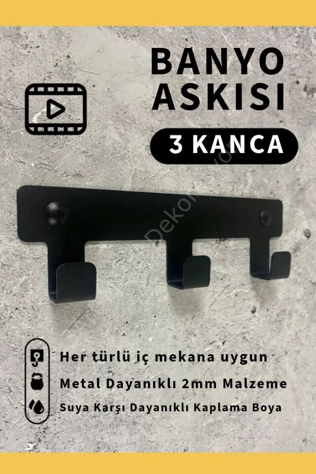 Demir Banyo Askısı - Duvara Monte Havlu ve Elbise Askısı 3 Kancalı