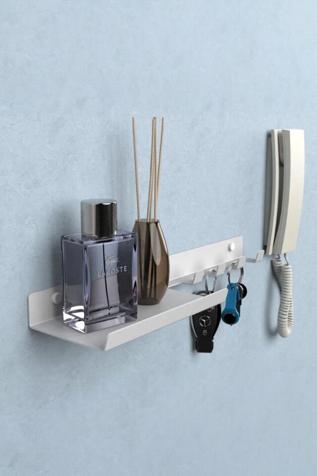 Duvara Monte Demir Anahtarlık - Dekoratif Metal Askılık - 4 Kancalı Duvar Rafı