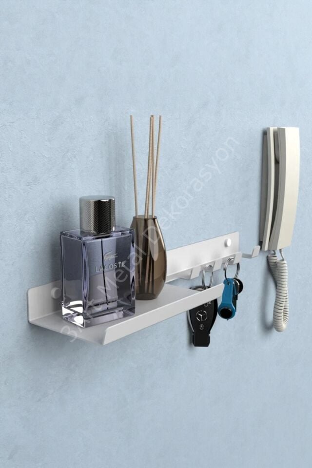 Duvara Monte Demir Anahtarlık - Dekoratif Metal Askılık - 4 Kancalı Duvar Rafı