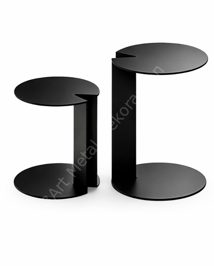 2'li Geçmeli Metal Zigon Sehpa - Orta Sehpa - Yan Sehpa