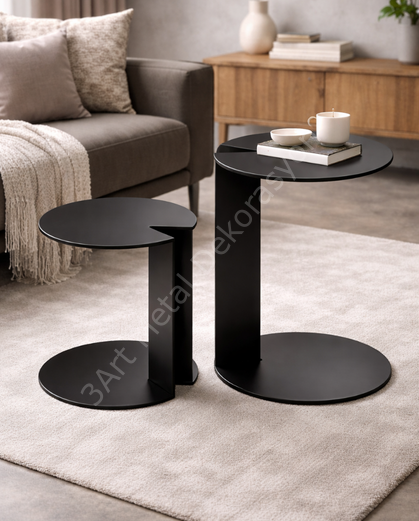 2'li Geçmeli Metal Zigon Sehpa - Orta Sehpa - Yan Sehpa