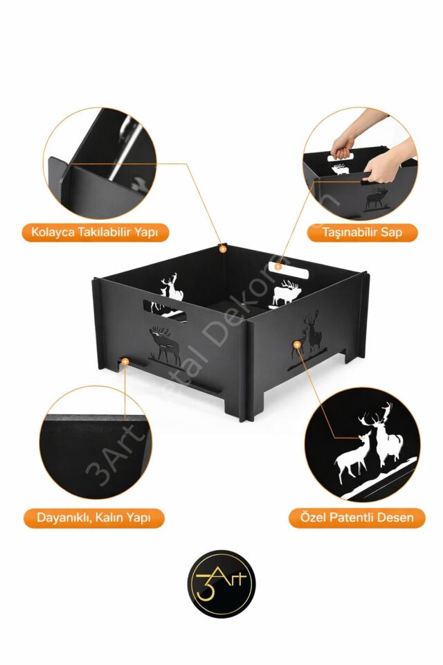 Ateş Çukuru – Geyik Desenli Kamp Ateşi - Bahçe, Kamp & Outdoor Şömine