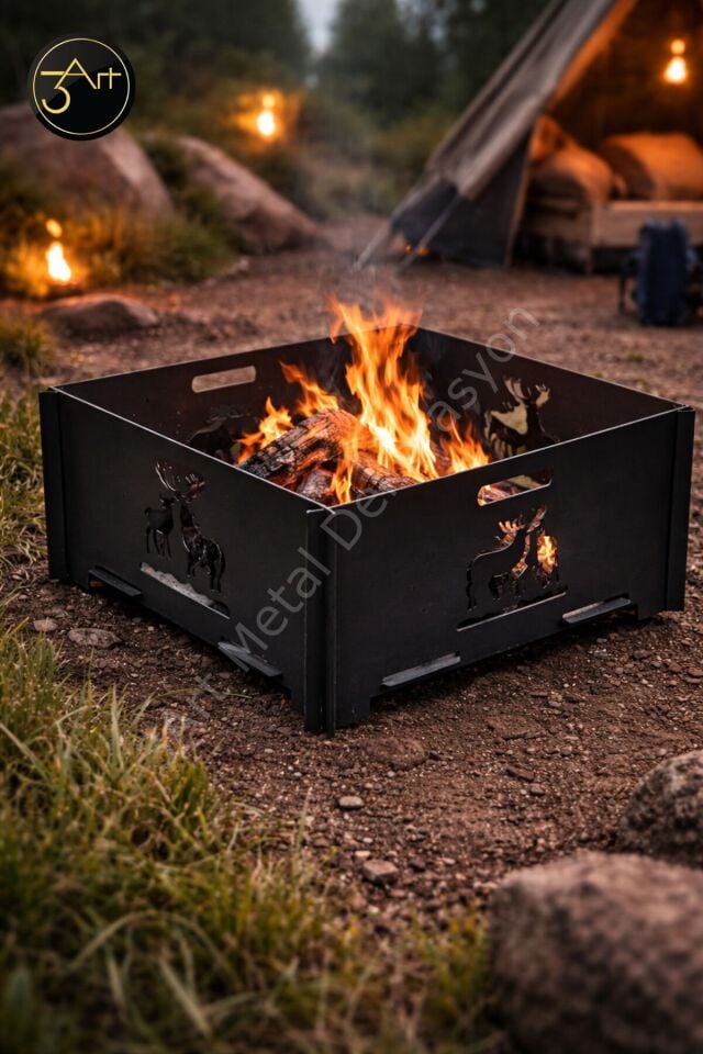Ateş Çukuru – Geyik Desenli Kamp Ateşi - Bahçe, Kamp & Outdoor Şömine
