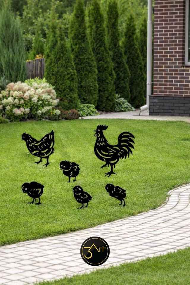 5'li Dekoratif Tavuk Ailesi Bahçe Dekorasyon Seti - Bahçe Süsü - Çim & Peyzaj Aksesuarı