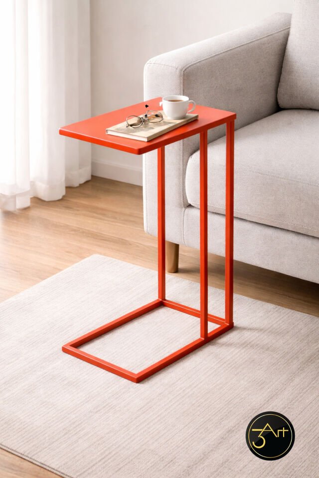 Modern Yan Sehpa - Minimal Siyah C Tipi Koltuk Sehpası - Salon & Ofis İçin Şık Sehpa