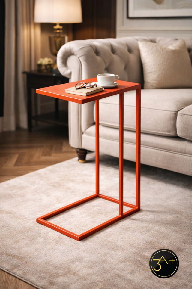 Modern Yan Sehpa - Minimal Siyah C Tipi Koltuk Sehpası - Salon & Ofis İçin Şık Sehpa