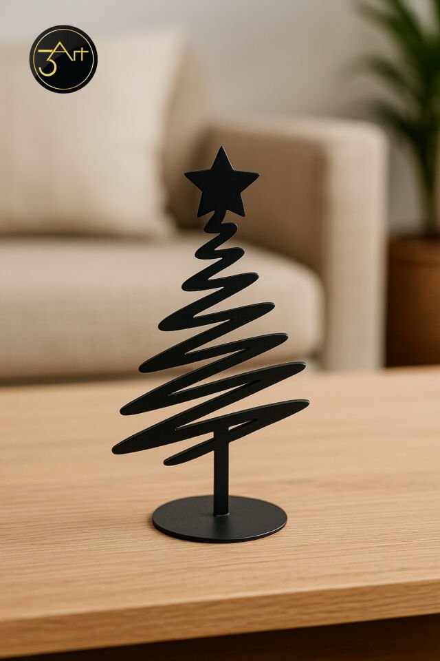 Minimal Çam Ağacı Dekoru – Yılbaşı Masa Üstü Süsleme - Modern Siyah Metal Yılbaşı Ağacı