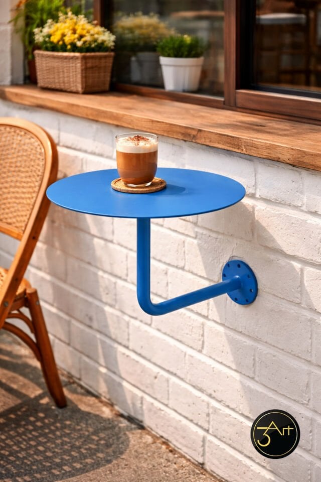 Duvara Monte Balkon Masası – Modern Yuvarlak Kafe Masası, Dış Mekan Duvar Tipi Masa