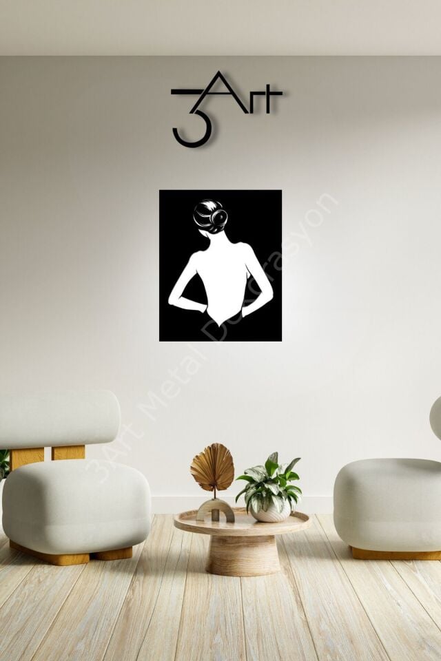 Sırtı Dönük Kadın Silüeti Metal Duvar Tablosu – Modern Kadın Figürlü Metal Duvar Dekoru
