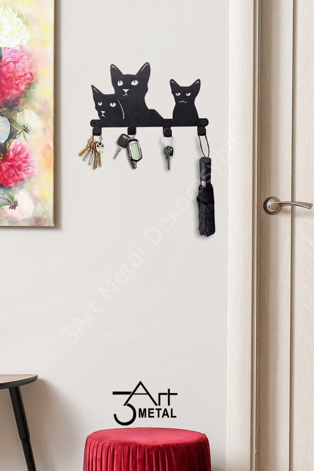 Kedi Temalı Dekoratif Anahtar Askısı - Askılık - Anahtarlık - Banyo Askısı - Mutfak Askısı