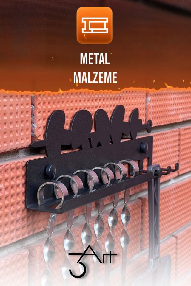 Lazer Kesim Mangal Askılığı – Şiş ve Izgara Aparatı Askı Standı - Duvar Montajlı Barbekü Organizeri