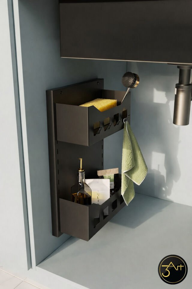 Metal Mutfak İçi Dolap Askılığı - Süngerlik & Havlu Tutucu - Çok Amaçlı Düzenleyici