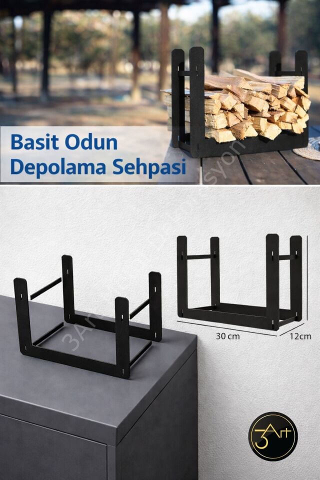 Metal Odunluk - Şömine ve Soba Yanı Odun Standı - Modern Odun Depolama Rafı
