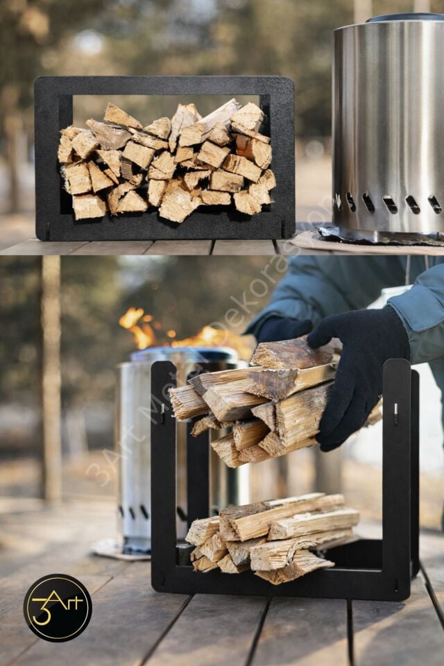 Metal Odunluk - Şömine ve Soba Yanı Odun Standı - Modern Odun Depolama Rafı
