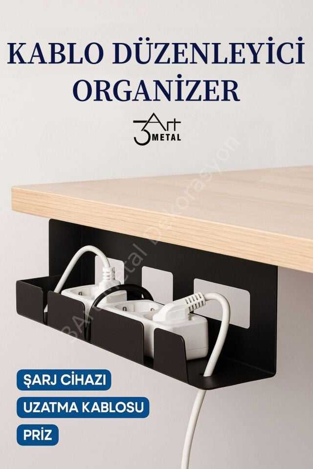 Metal Kablo Düzenleyici Aparat - Masa Altı Priz ve Uzatma Kablosu Düzenleyici - Kablo Saklama
