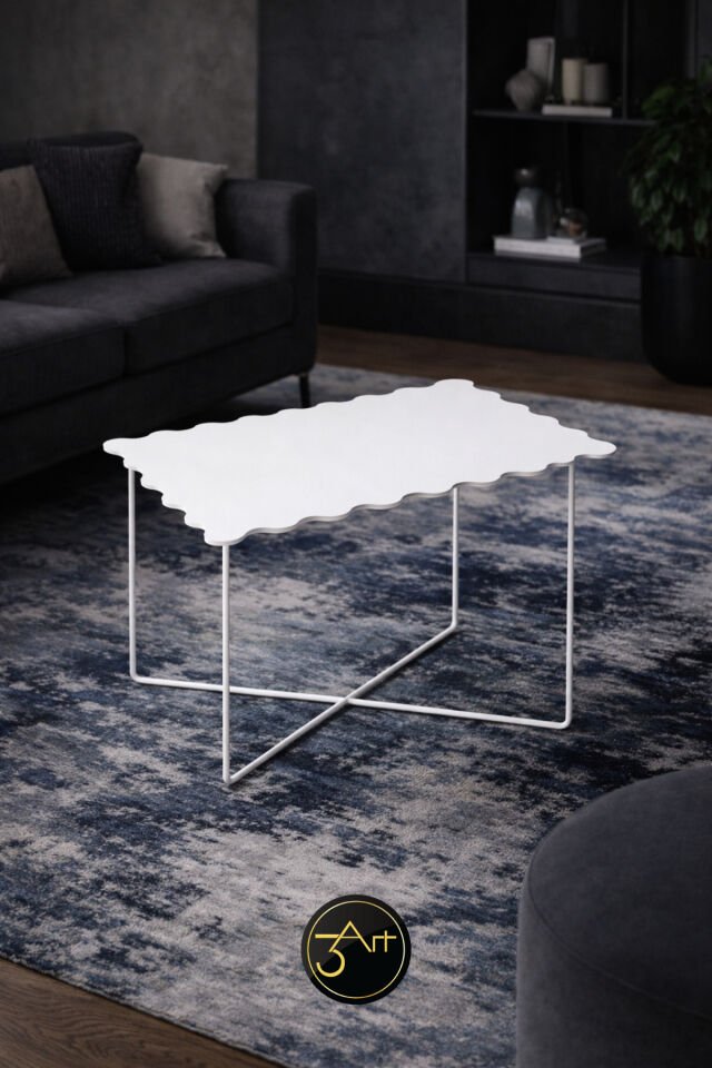 Modern Dalga Formlu Metal Orta Sehpa - Dekoratif Metal Sehpa