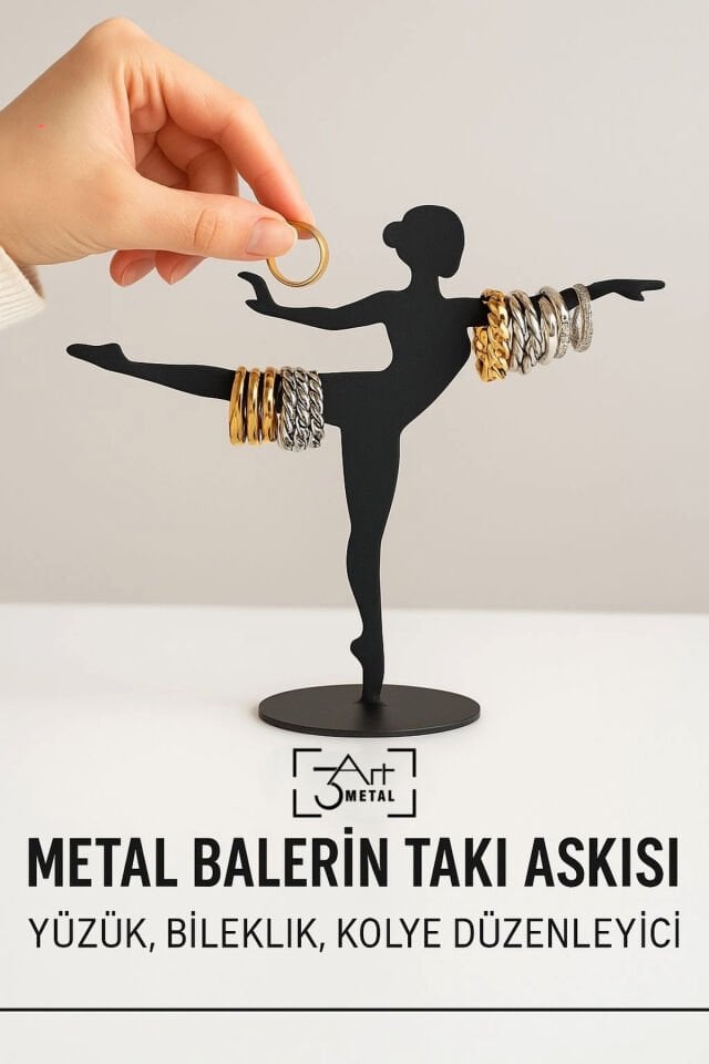 Metal Balerin Takı Askısı - Yüzük, Bileklik, Kolye Düzenleyici | Şık Masa Üstü Takı Organizeri