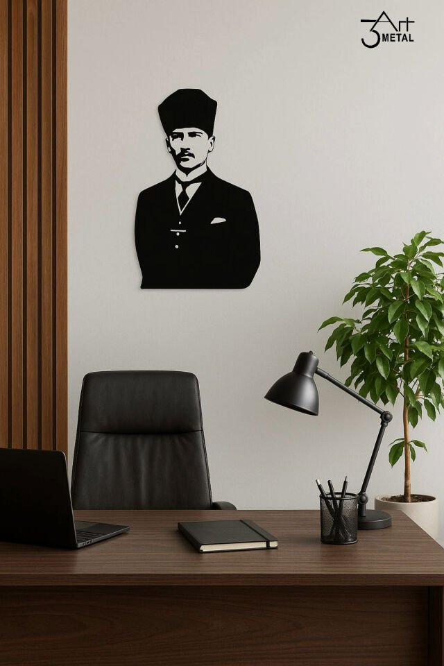 Metal Duvar Dekoru - Atatürk Silüet i- Ofis ve Ev İçin Şık Dekoratif Duvar Süsü