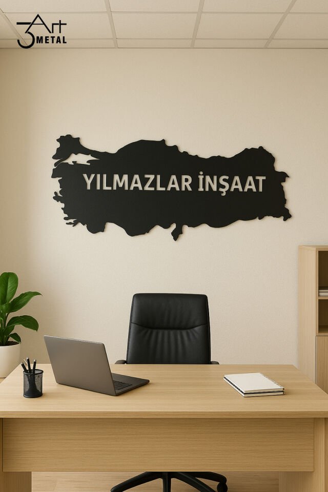 Kişiye Özel Metal Dünya Haritası - Şirket İsmi Yazılı Ofis Dekorasyon Ürünü - Metal Tablo