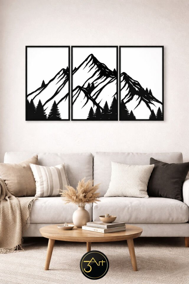 3’lü Dekoratif Tablo Seti - Modern Duvar Dekoru - Salon & Oturma Odası Tablosu
