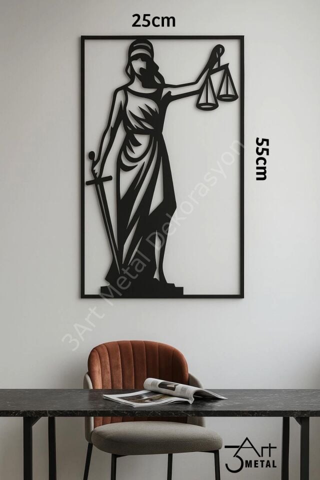 Mat Siyah Metal Adalet Temalı Duvar Dekoru – Themis Tablo | Ofis ve Hukuk Bürosu İçin Şık Tablo