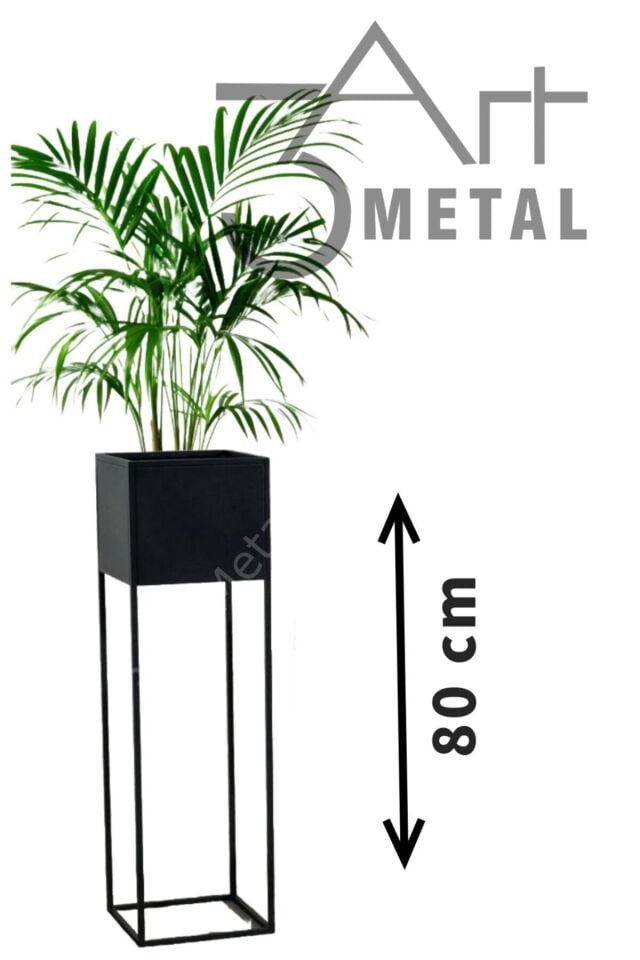 Saksı - Ayaklı Saksılık - Dekoratif Metal Saksılık - Siyah