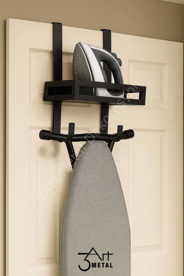 Kapı Arkası Ütü ve Ütü Masası Askılığı | Mat Siyah Metal Stand | Yer Tasarruflu Organizer