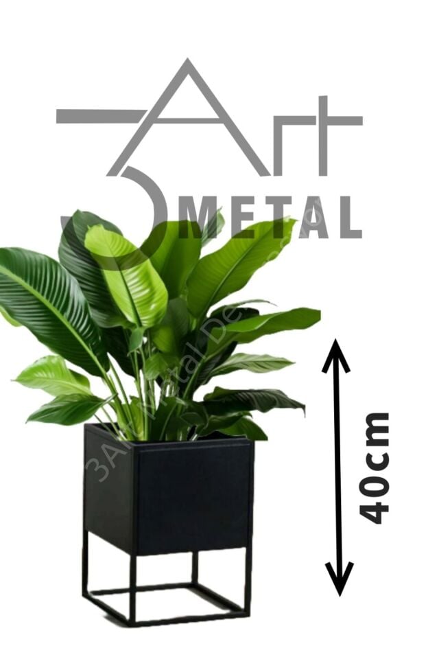 Saksı - Ayaklı Saksılık - Dekoratif Metal Saksılık - Siyah