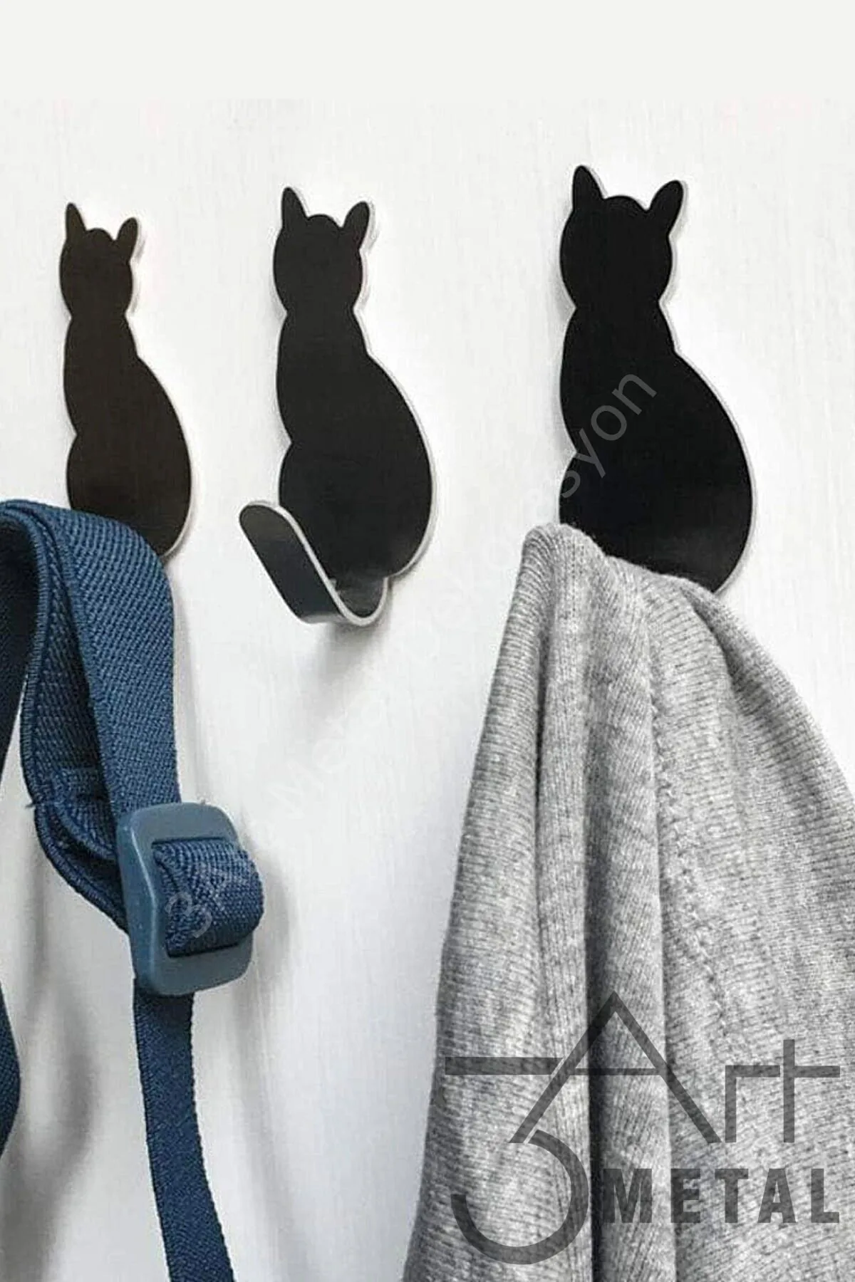 3lü Paslanmaz Kedi Figürlü Metal Askılık