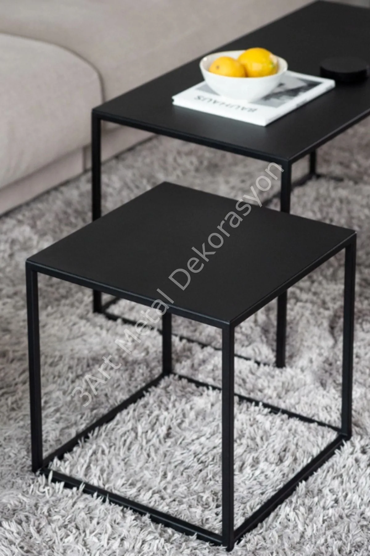 3'lü Set Dekoratif Metal Sehpa