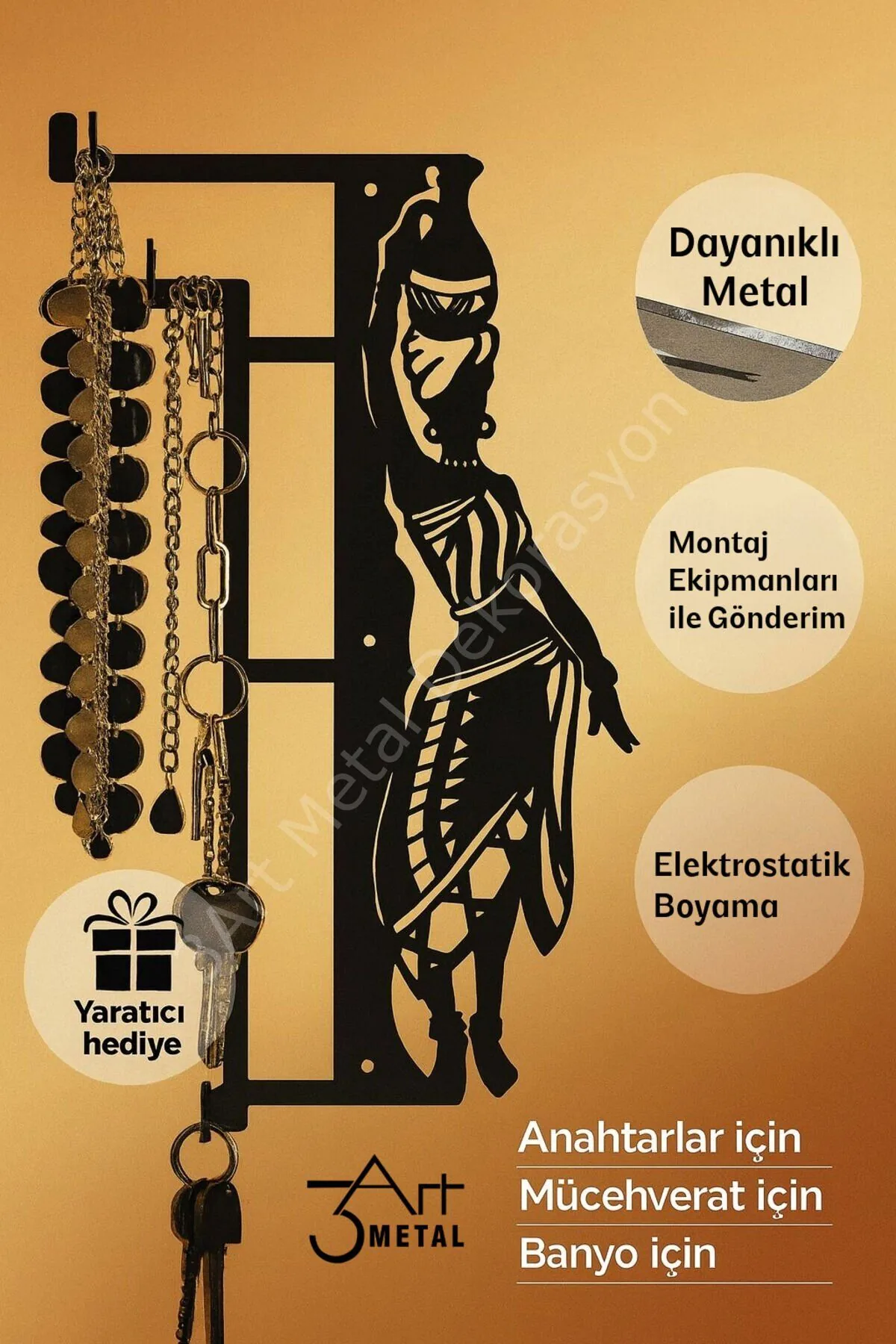 Afrikalı Kadın Figürlü Metal Anahtarlık ve Takılık