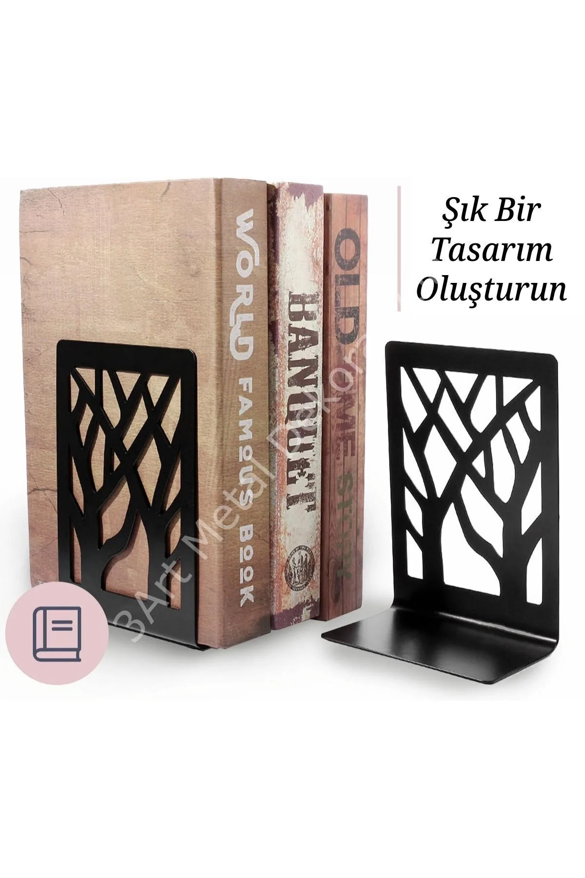 Ağaç Desenli Dekoratif Kitap Tutucu