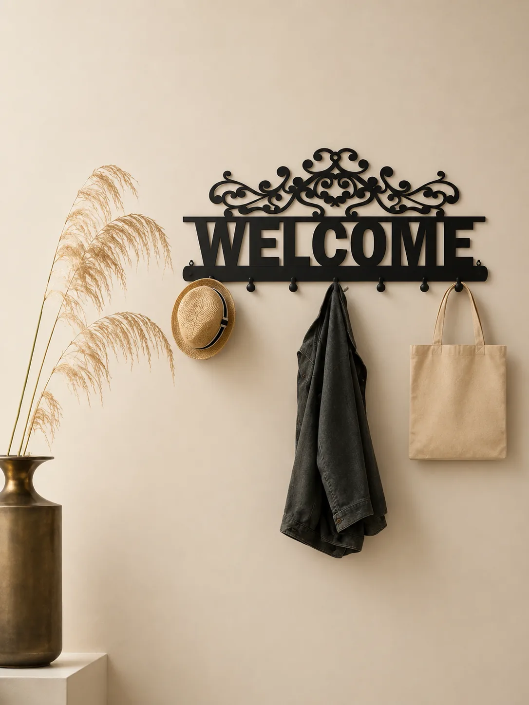 Dekoratif Welcome Metal Duvar Askısı