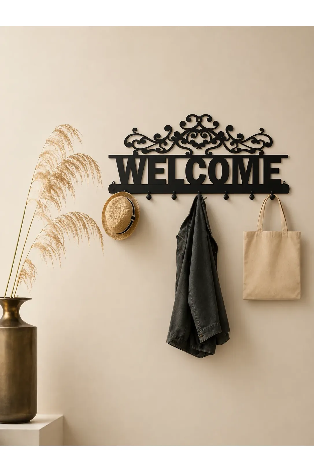 Dekoratif Welcome Metal Duvar Askısı