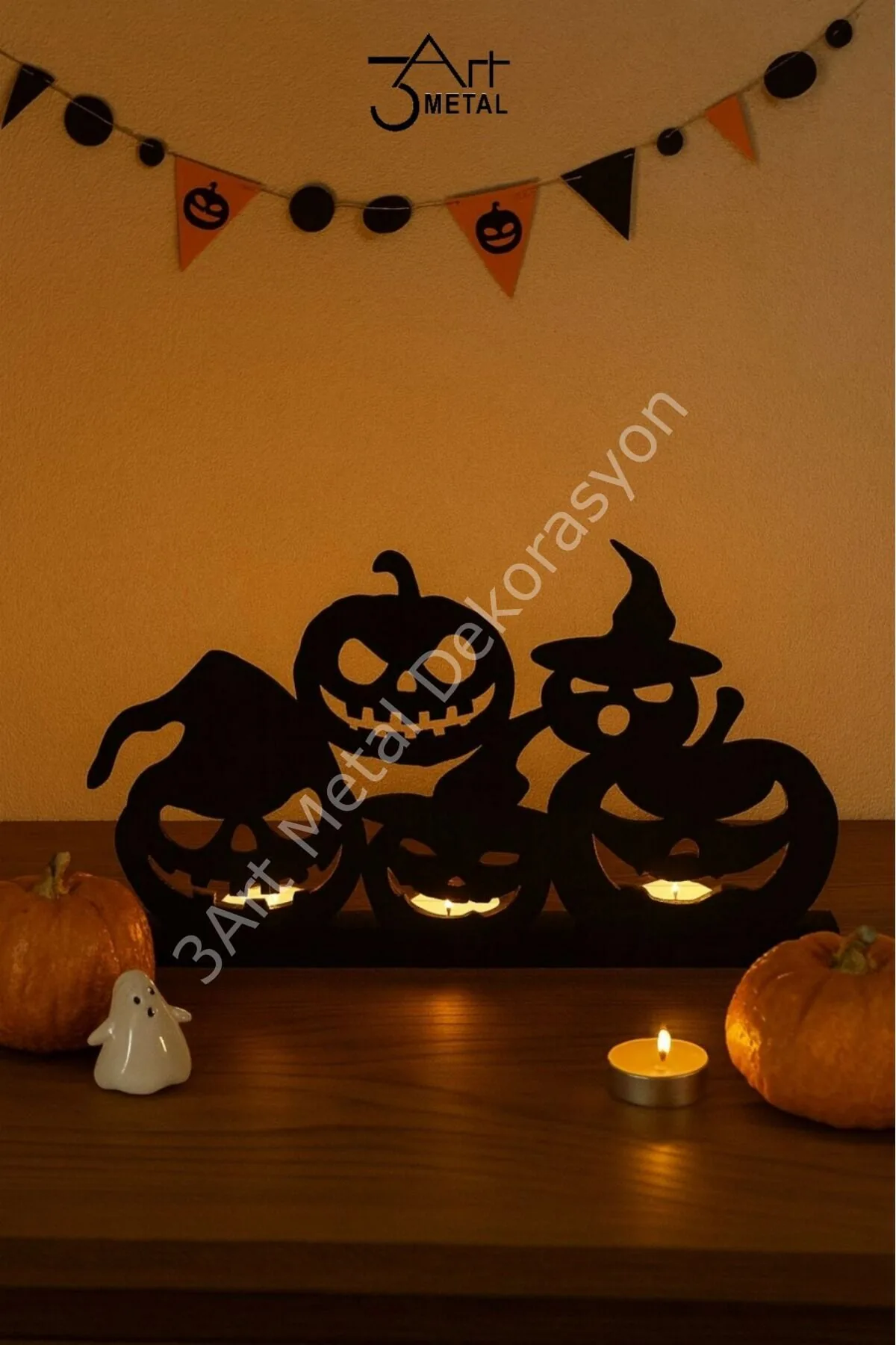 Dekoratif Metal Halloween Masa Üstü Mumluk