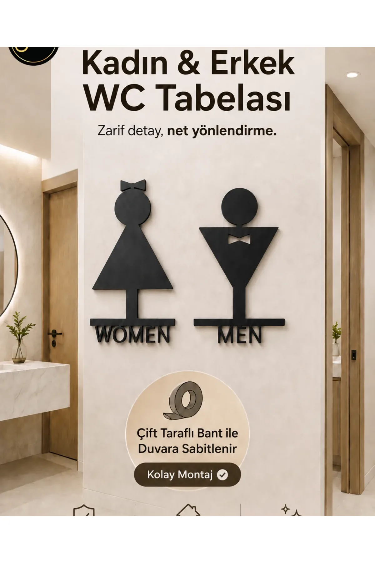 Kadın Erkek WC Tabelası – Modern Duvar Tipi Tuvalet Yönlendirme Levhası