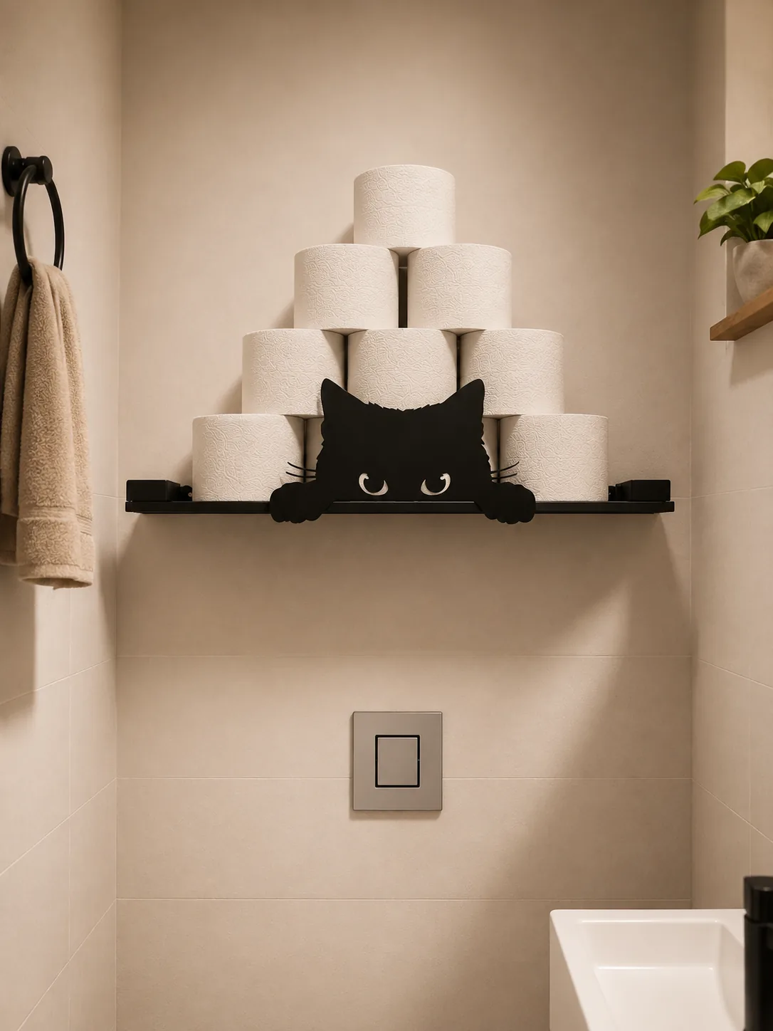 Kedi Figürlü Duvar Rafı