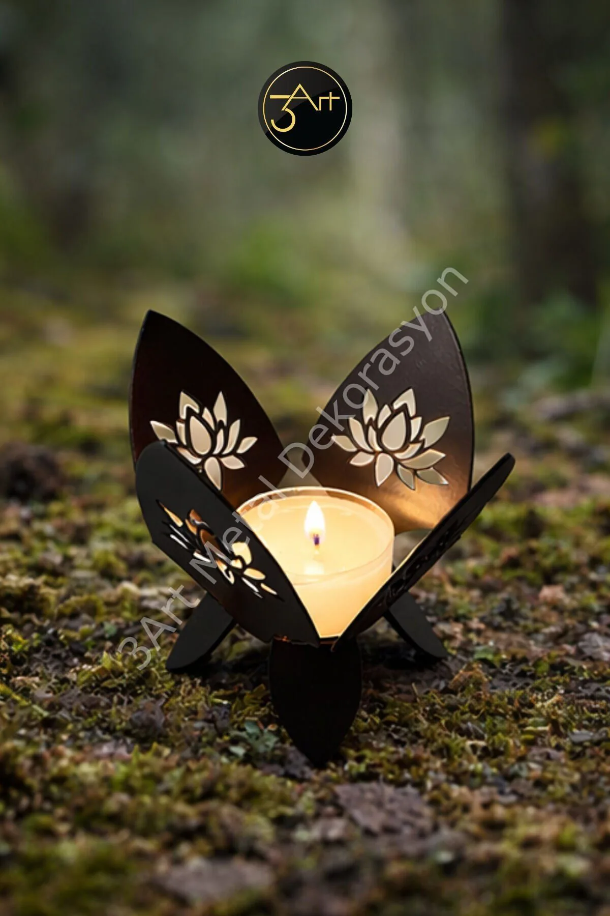Lotus Desenli Metal Mumluk