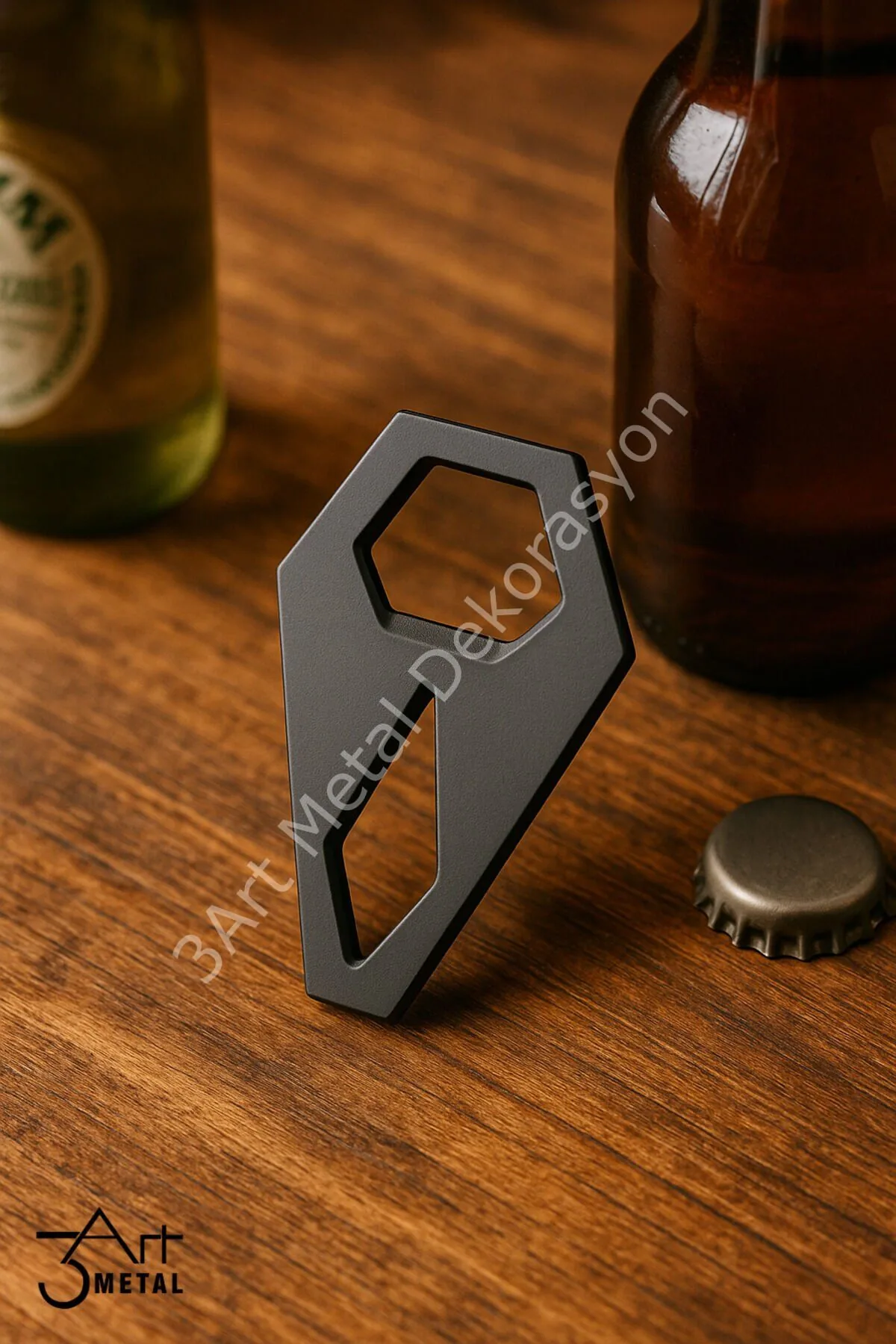 Mat Siyah Modern Geometrik Metal Gazoz & Soda Açacağı