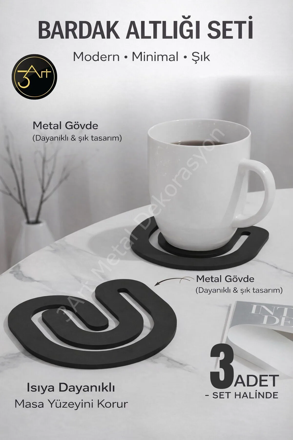 Metal Bardak Altlığı Seti 3’lü