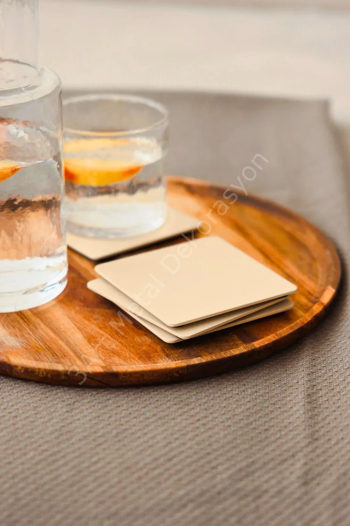 Metal Dekoratif Bardak Altlığı 3'lü Set — 3lu Renkli Kare