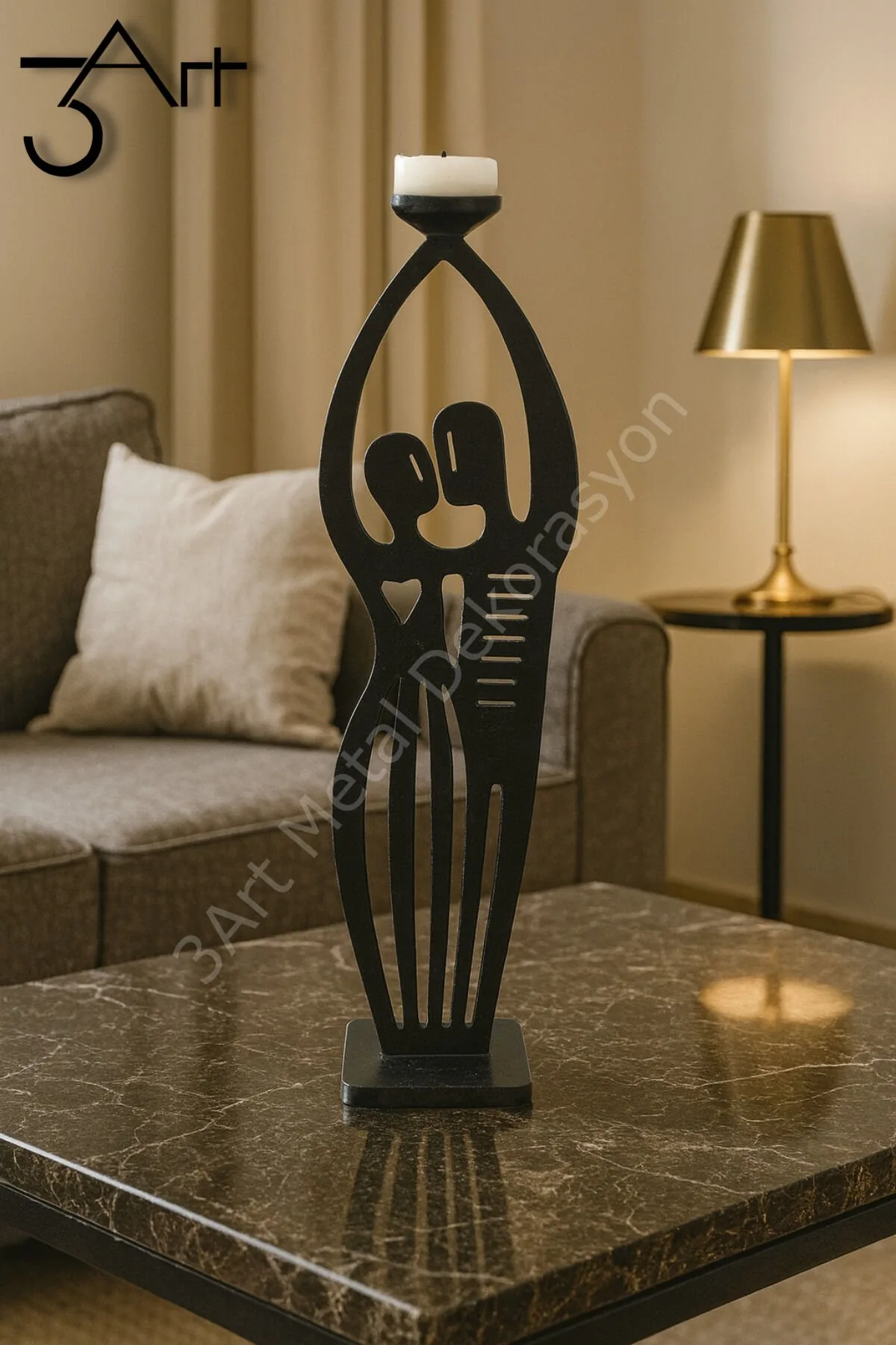 Modern Siluet Figürlü Metal Mumluk