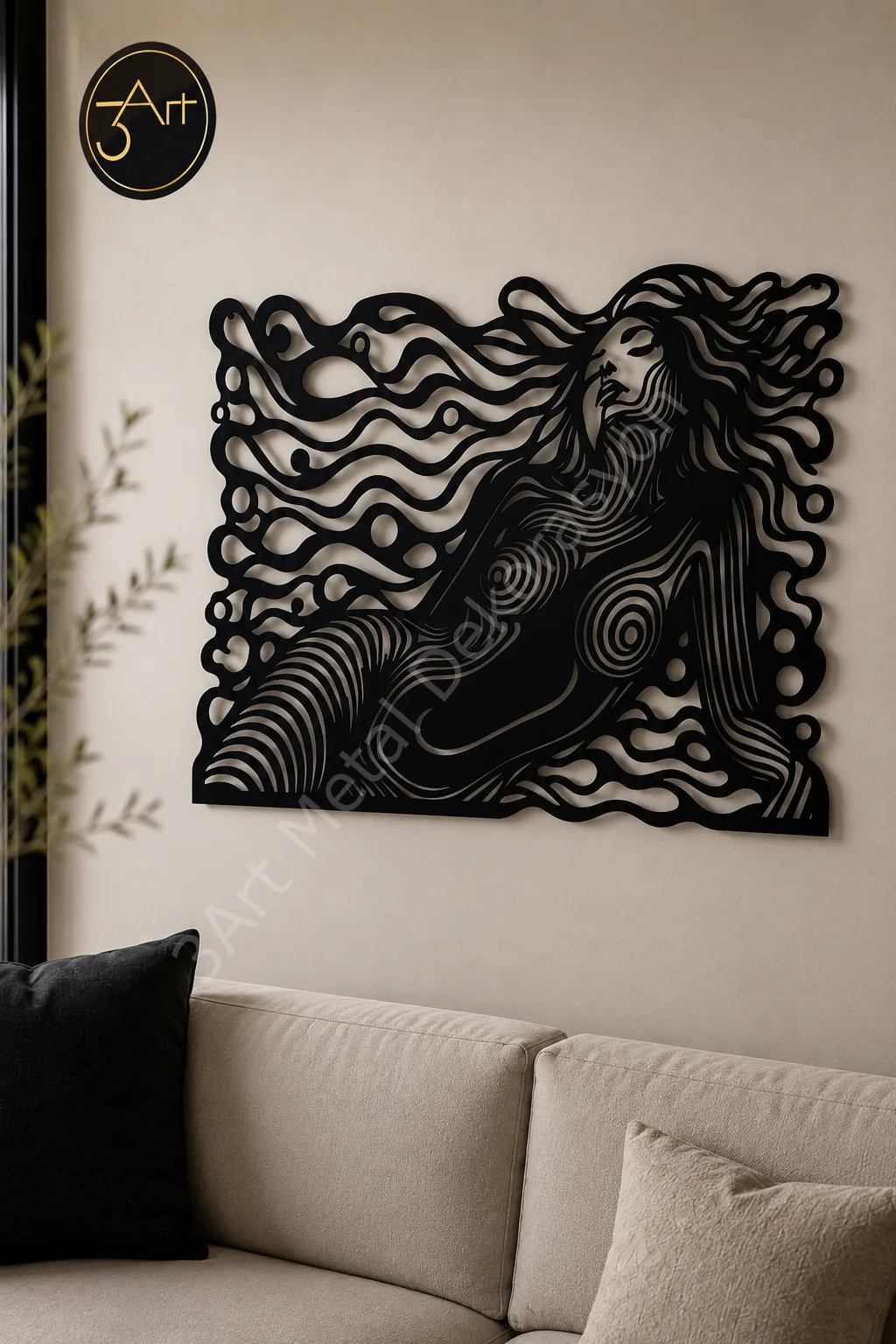 Siyah Metal Yaprak Desenli Duvar Dekoru 2'li Set